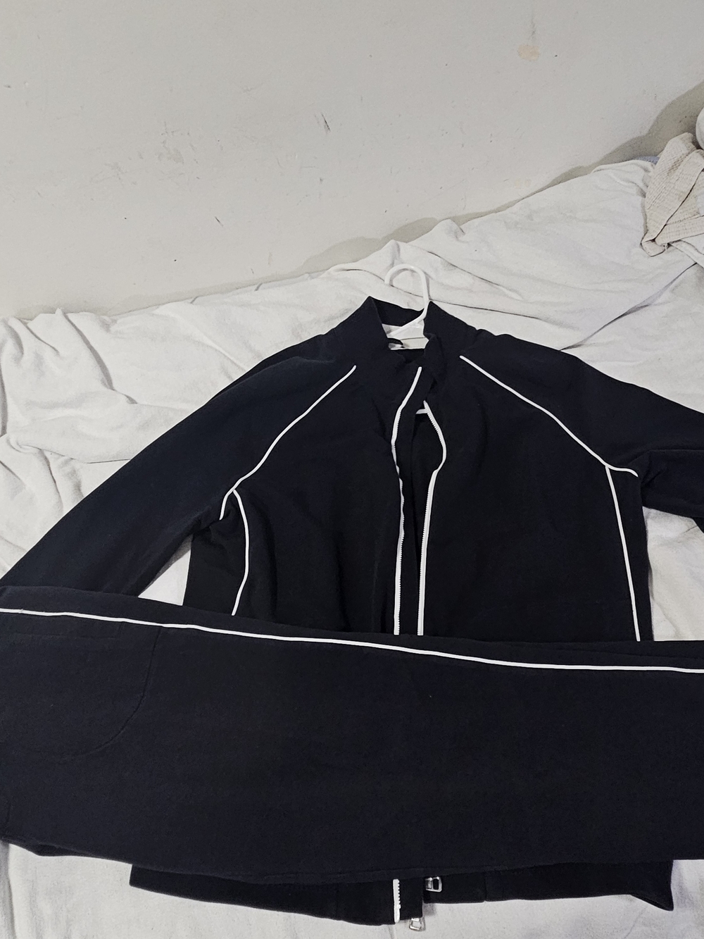 Moncler Black Zip-Up Sweater with White Piping